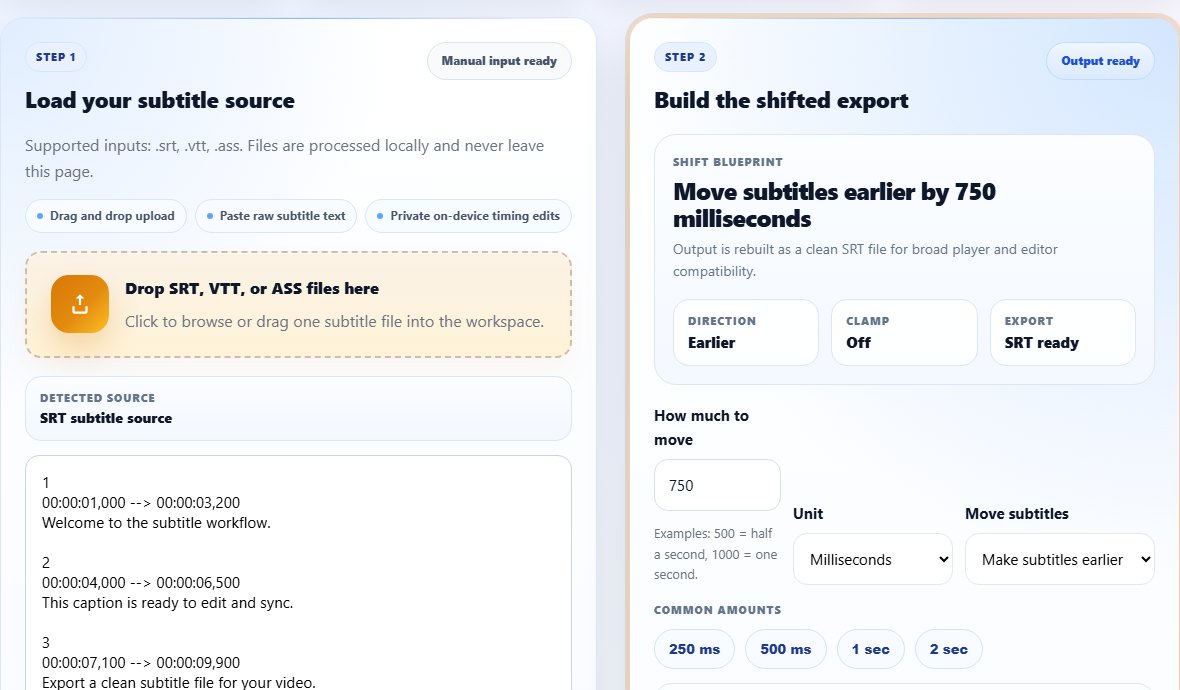 Subtitle Shifter interface set to move captions earlier by 750 milliseconds